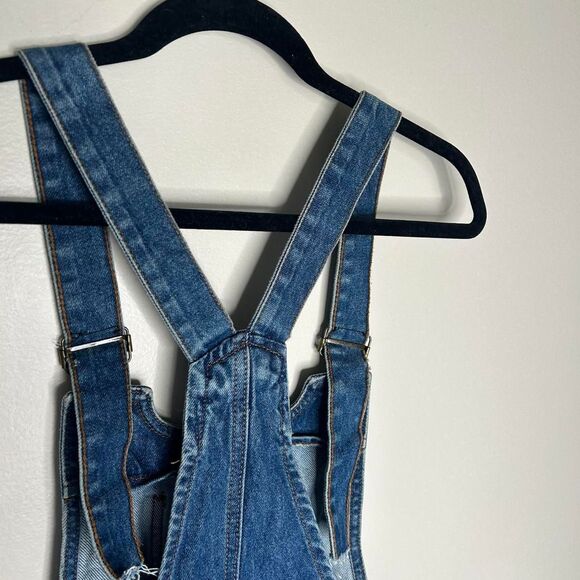 Vintage Y2K 2000s retro Blue denim overalls dress with adjustable straps - Picture 6 of 7
